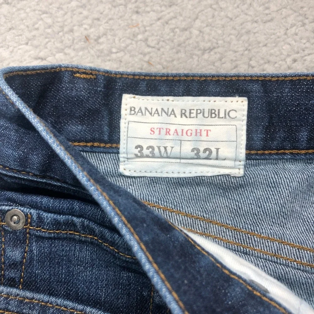 Banana Republic Mens Straight Fit Jeans 33x32 Dark Wash Stretch Denim Blue Pants